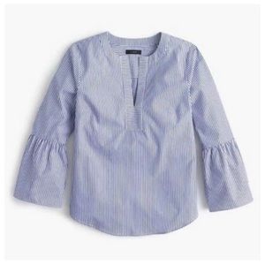 J. Crew Top Bell Sleeves Blue Stripes V Neck - Size 2